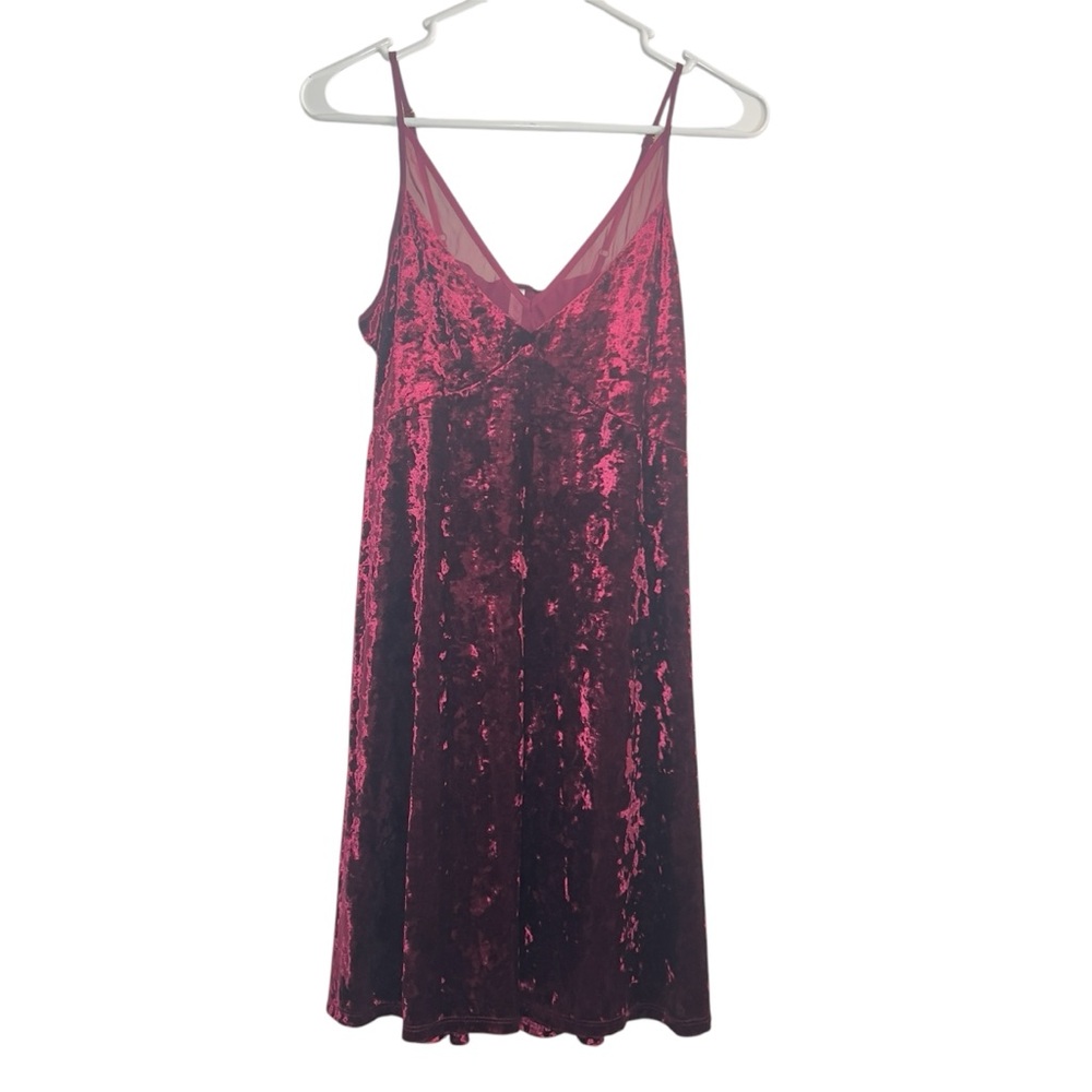 Xhilaration Women’s Velvet Thin Adjustable Strap V-neck Mesh Splice Casual Dress
